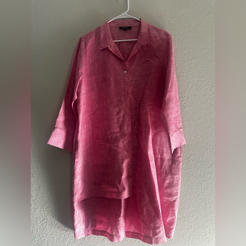 Lafayette 148 New York Pink Button-Front Linen Tunic Dress